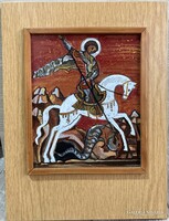 Barabás László  - Sárkányölő Szent György - tűzzománc kép