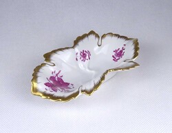 2B405 Lila Apponyi mintás levél alakú Herendi porcelán hamutál