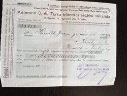 ZA653.7   --- 8 db Kelemen D. és Társa könyvterjesztési vállalat nyugta – Budapest, 1920-as évek