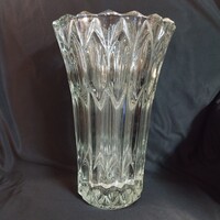 Retró masszív üveg váza, geometrikus / láng mintás kristály hatású (29,5 cm)