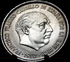 Spanyolország 25 Peseta, 1957 "69" a csillagon E12G5