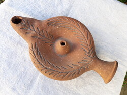Hollóházi antique terracotta oil lamp
