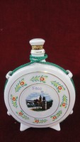 Hollóházi porcelán kulacs, Győr látképpel és nemzeti színű díszítéssel. Vanneki!