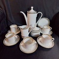 Retró Kahla porcelán kávéskészlet, arany sakktábla mintás (NDK)
