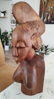 Kézzel faragott afrikai női mellszobor - 34 cm