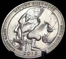 Amerikai Egyesült Államok ¼ Dollár, 2013 A Mount Rushmore Nemzeti Emlékhely Verdejel "S"  E16G5