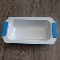 Peterhof kék-fehér fém tepsi szilikon fogantyúval, hossza: 29 cm, szélesség: 15 cm.