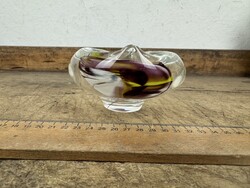 -AX848- Retro üveg tál hamutartó fújt üveg kínáló cseh Bohemia art glass századközepi modern dísztál