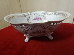 Hollóházi porcelán, áttört szélű asztalközép, hossza 25 cm. Jelölése: 9017. Emi
