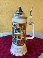 Ón fedeles porcelán sörös korsó a Német márka megszűnése  emlékére 26 cm.