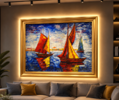 Vén Emil - Sailboats Oil Painting 70x50cm