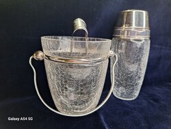 Ritka Mid-Century Alfa Alessi /Italy/ Jégrepesztett üveg barware szett 1950-60-as évekből