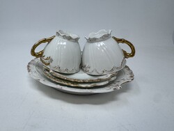 Antik PL S Vienna, Pfeiffer & Löwenstein jelzett porcelán csészék és tányérok, 5db, 20.sz. elejéről
