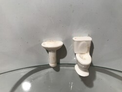 WC + MOSDÓ - PORCELÁN - TÖMÖR - MINIATŰR - 3,5 x 2,5 cm - 3x 2 cm - RÉGI - OSZTRÁK  - HIBÁTLAN