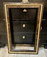 Dió furnéros antik Biedermeier ökörszemes képkeret,tükör keret 1840 körüli