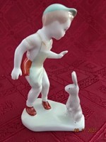 Aqiuncum porcelán, kisfiú a nyuszival, kézzel festett, magassága 12 cm. Vanneki!