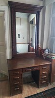 Antik ónémet/neoreneszánsz íróasztal nagyméretű állótükörrel