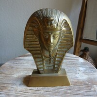 Szép régi réz szobor: egyiptomi fáraó (18,5x12,5x5,3 cm)