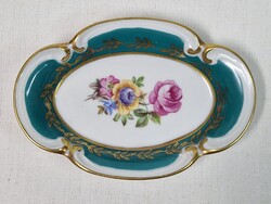 Régi német Ilmenau porcelán virág mintás gazdagon aranyozott hamutál vagy kínáló hibátlan állapotban
