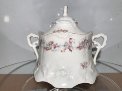 ANTIK - PORCELÁN - CUKORTARTÓ - KÉT OLDALÁN MINTÁS - OSZTRÁK - 15 x 13  x 13 cm