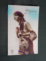 Képeslap,fotó művészet,mignon,lány,hölgy,női modell,hangszer,gitár,1905-