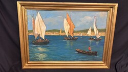 Olasz festő – Vitorlások a tengeren, 1950-es évek