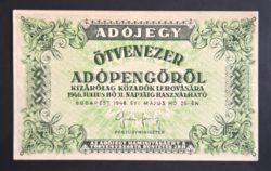 50000 Adópengő 1946, UNC, sorszám nélküli.