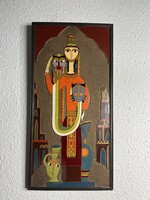 Egyedi, vintage tűzzománc fali dísz 185 x 370 mm