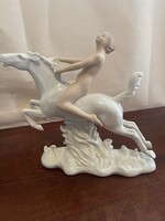 Art Deco Wallendorf Porcelain Figurine of a Nude Woman Amazon on Horseback