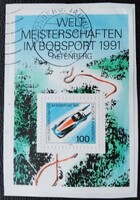 Nb23pk / Németország 1991 Bob VB blokk pecsételt kivágáson