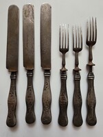 Antique 19th Century Cutlery Set (7 pcs) – Retro knives and forks with tin handles, for restoration