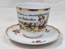 Bavaria német pipacsos és tyúkokat etető kislány mintás porcelán bögre és alj hibátlan állapotban