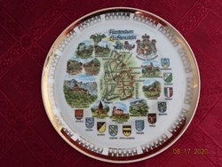 Melitta német porcelán asztalközép, Fürstentum Liechtenstein nevezetességeivel. Vanneki! Jókai.