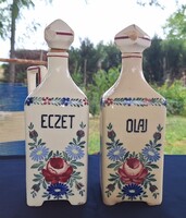 Régi fajansz magyar feliratos ecet és olaj tartó , kiöntő