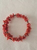 Vintage Genuine Red Coral Hook-and-Loop Bracelet with Copper Beads -- 6 cm