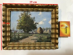 Hárencz J. jelzéssel miniatűrnek mondható kis olajfestmény Tájkép