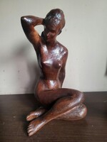 Ritka Bohumil Kokrda csehszlovák kerámia akt szobor, 1967 39cm