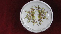 Hollóházi porcelán bonbonier barna/sárga virággal, arany szegéllyel. Vanneki!
