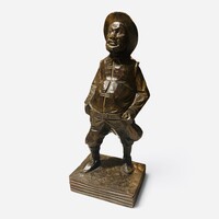 Antique / Retro Characterful Wooden Carving – Hat-wearing Gentleman / Citizen Figure (21.5 cm)