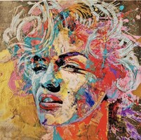 Marilyn Monroe portréja. Akril, vegyes technikával készült. Jó minőségű festékkel, és stúdió vászon.