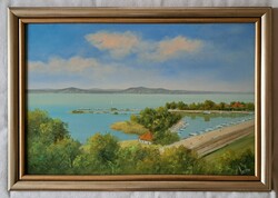 Lantos György "Fonyódi kikötő" c. festmény minőségi keretben, ingyen postával