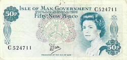 50 new pence 1979 Dawson Man sziget Erzsébet királynő