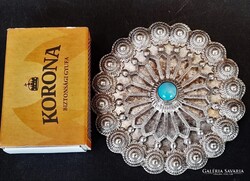 Antik nagyméretű ezüstözött keleti bross / medál