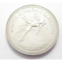 Man Island, 1 Crown 1984 - Sarajevo Winter Olympics UNC+ Nickel