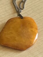 AMBER MEDAL -silver fittings-short chain-Russian metal hallmark