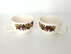 Retro nosztalgia német VEB Torgau VERA kerámia teás kávés csésze pár őszi levélminta mid century mcm
