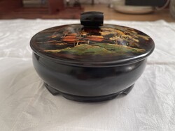 Large antique Vietnamese lacquer wooden box, hand painted, beautiful.