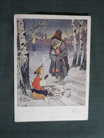 Képeslap,Oroszország,J. M. Racsev grafika,művészet,Róka és a farkas népmese, 1955-