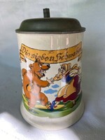 Ritka ónfedeles német majolika söröskorsó (1985) - Käserei Champignon