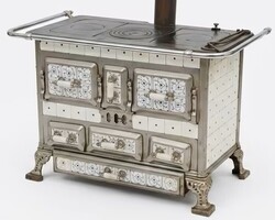 Antik konyhai porcelán csempés elegáns cserépkályha, sparhelt, Belgium,1905